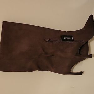 Express, Mocha Faux Suede Comma Heel Boots